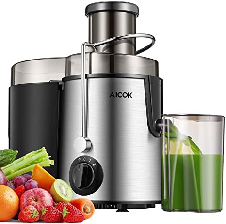 Aicok Juicer, Wide Mouth Electric Centrifugal Juicer Machine with Pulse Function, 3 Speed 400W High Power Stainless Steel Juice Extractor for Fruit and Vegetable, Anti-drip, Non-Slip Feet, BPA Free