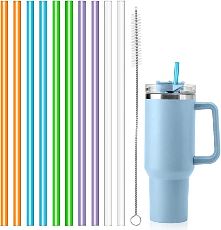 Replacement Straws Compatible with Stanley 40oz Cup Tumbler, 10 Pack Colorful Reusable Straws with Cleaning Brush for Stanley Adventure Travel Tumbler, Plastic Straw for Stanley Accessories