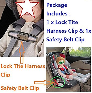 Lock Tite Harness Clip and Baby Car Seat Safety Belt Clip Buckle (Package)