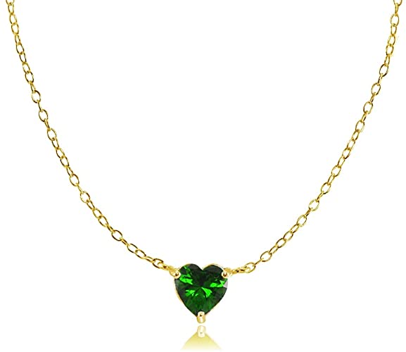 Ice Gems Yellow Gold Flashed Sterling Silver Small Dainty Cubic Zirconia Heart Choker Necklace