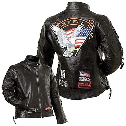 Diamond Plate Women's Leather Biker Jacket w/Live to ride patch