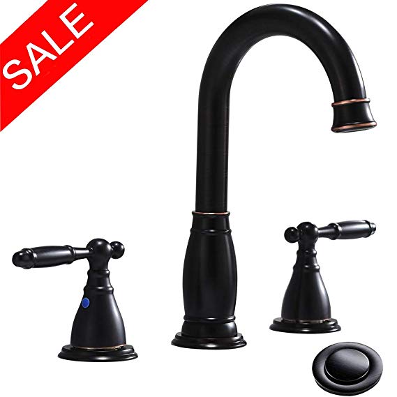 Phiestina 2-Handle 8 inch Widespread Oil Rubbed Bronze Bathroom Faucets,with Valve And Metal Pop-Up Drain, WF017-4-ORB