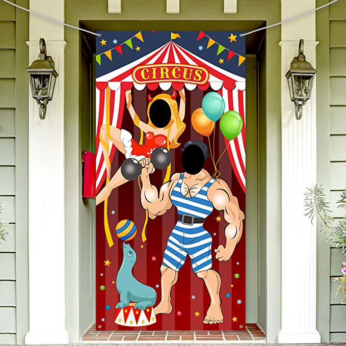 Carnival Circus Party Decoration Carnival Photo Door Banner Backdrop Props, Large Fabric Photo Door Banner for Carnival Circus Party Decor Carnival Game Supplies (Hercules)
