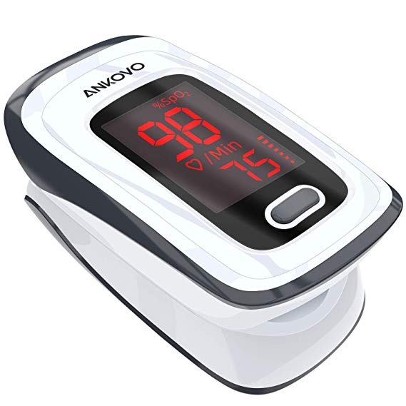ANKOVO Fingertip Pulse Oximeter Blood Oxygen Saturation Monitor Pulse Rate and SpO2 Level with Batteries and Lanyard Included