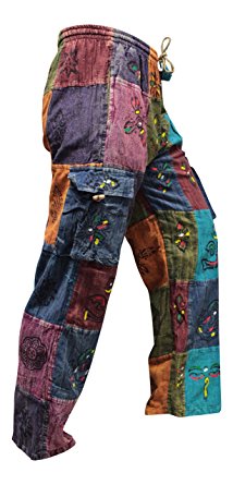 Shopoholic Fashion Acidwashed Unisex Patchwork Summer Festival Hippy Trouser