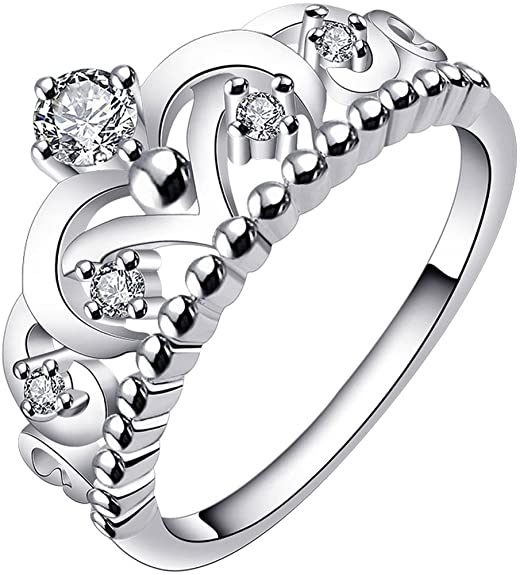 LWLH Princess Queen Crown Ring for Women 925 Sterling Silver Plated Cubic Zirconia CZ Tiara Promise Wedding Band Sizes 4-11