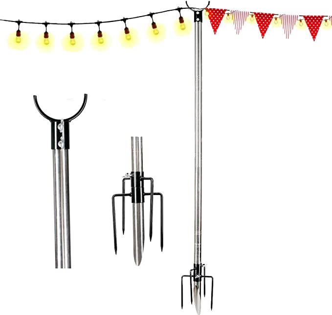 Harrms String Light Poles for Outdoors, 9 FT Stainless Steel Strong Wind Resistant, LED Solar Hanging String Lights Used for Patio, Courtyard, Garden, Wedding Cafe Party Light Pole Hanger