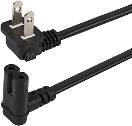 12FT TV Power Cord Right Angle US 2 Prong to IEC 320 C7(Figure 8) Right Angle-Down Angle AC Power Cord, Upward Downward Angled Figure 8 (C7) Replacement Cord for LED LCD TV Monitor Etc