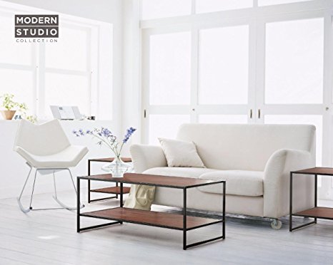 Zinus Modern Studio Collection Rectangular Coffee Table and Two Square Side Tables - 3 Pieces