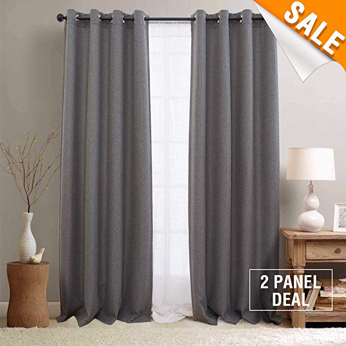 Lazzzy Room Darkening Thermal Insulated Curtains Panels Bedroom Linen Textured Window Curtains 84 Inches Long Moderate Blackout Curtains 2 Panels Dark Gray