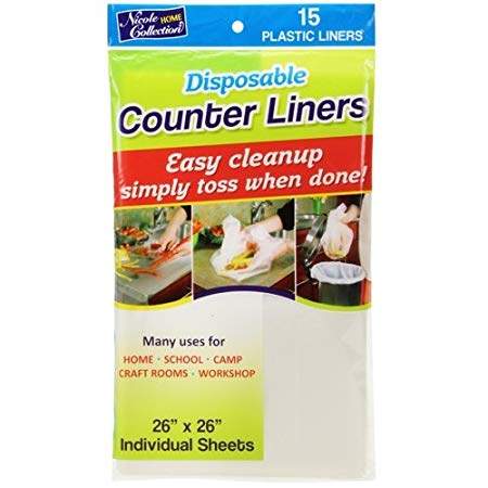 Nicole Home Collection Disposable Plastic Counter Liners for Easy cleanup, 26" by 26", 15 Count