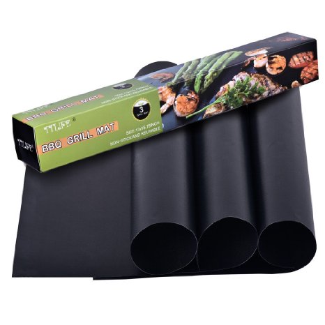 Nelife-3PCS A SET BBQ Grill Sheets Mat ,100% Non Stick Safe ,Extra Thick,Reusable and Dishwasher BBQ Barbecue (13inch x 15.7inch x 0.2inch, Black )
