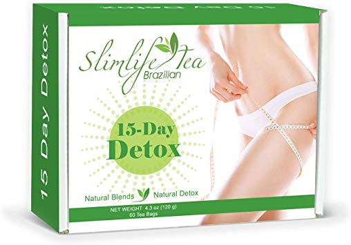 Brazilian Slimlife Tea - 15 Day Herbal Detox and Colon Cleanse Tea for Belly Fat - All Natural Ingredients (60 Tea Bags) (15 Day Detox)