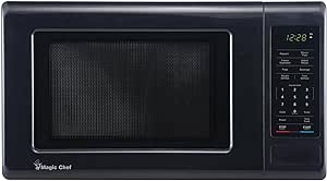 Magic Chef 0.9 Cubic Feet 900 Watt Stainless Countertop Microwave Oven for Compact Spaces with 6 Pre Programmed Cooking Modes, Black