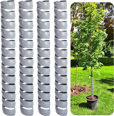 Watayo 4 PCS Tree Trunk Protector- 2 Size Plastic Spiral Tree Guard- Tree Bark Protector Tube Wraps to Protect Saplings Plants from Deer Rabbit Cats Rodents Mowers (Grey)