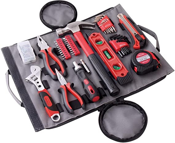 Apollo Tools DT4945 Household Tool Kit In Roll-up Zippered Bag, Includes Tools. 91Piece – Great For Home, Car & Camping