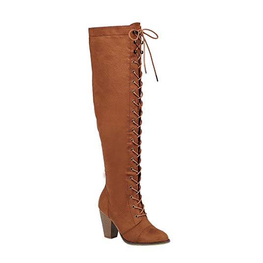 Forever Women's Camila-47 Chunky Heel Lace up Over-The-Knee High Riding Boots