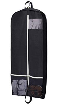 43" Gusseted Travel Garment Bag Breathable Suit Garment Cover with Accessories Zipper Pockets for Dance Costumes Shirt, Black