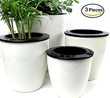 Mkono 3 Pack Self Watering Planter White Flower Pot, L