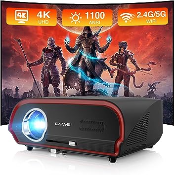 4K Projector 1100 ANSI Daylight Home Cinema, Smart LED Projector 5G WiFi Bluetooth 2G 16G Android 9.0,14300 Lumen LCD 1080P Native Outdoor Projector Ceiling Movie TV, Zoom, HDMI USB, LAN Port, Apps