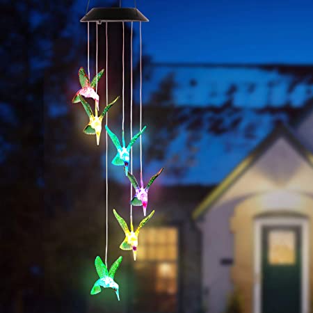 TeqHome Solar Hummingbird Wind Chimes, Color Changing Led Solar Wind Chime Waterproof Solar Powered Hummingbird Lights for Home Garden Outdoor Decor, Auto ON/Off
