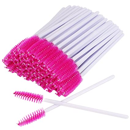 AKStore 100 PCS Disposable Eyelash Brushes Mascara Wands Eye Lash Eyebrow Applicator Cosmetic Makeup Brush Tool Kits (White-Rose)