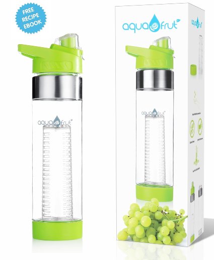 NEW COLORS! AquaFrut Best Bottom Loading Fruit Infuser Water Bottle - BPA Free Tritan Plastic- Leak Proof - 24oz - Infusion Recipe eBook Included