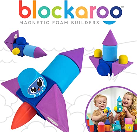 Blockaroo Magnetic Foam Building Blocks - STEM Construction Toy for Girls & Boys, Soft Foam Blocks Develop Early Learning Skills, the Ultimate Bath Toys for Toddlers & Kids - Rocket Set