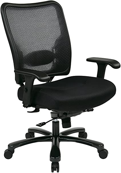 SPACE Seating Big and Tall Air Grid Back and Padded Mesh Seat, Adjustable Arms, Gunmetal Finish Base Ergonomic Managers Chair, Black