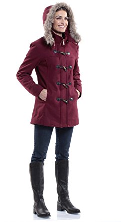 Alpine Swiss Duffy Women's Wool Coat Fur Trim Hooded Parka Jacket