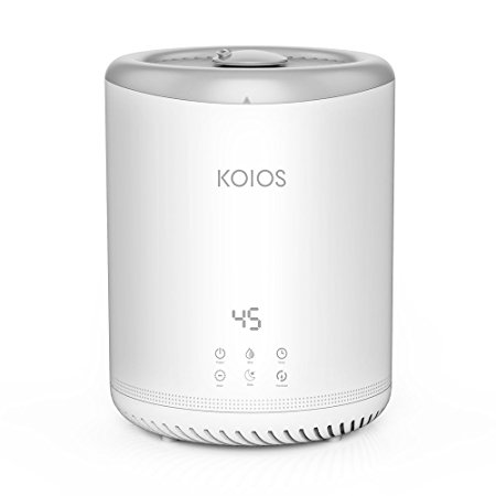 KOIOS Top Fill Humidifier - 4L/1.1Gallon Ultrasonic Cool Mist Humidifier with 3 Adjustable Mist settings, Open Water Tank, Easy to Clean, Timer, Sleep Mode for office bedroom baby room - White