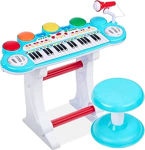 Best Choice Products 37-Key Kids Electronic Musical Instrument Piano Learning Toy Keyboard w/Multiple Sounds, Lights, Microphone, Stool - Multicolor