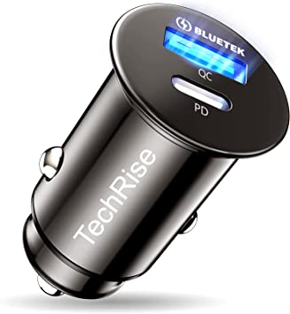 48W Car Charger,TechRise USB C Car charger All Metal PD3.0 Mini Car Phone Charger Dual port QC3.0 Car Fast Charger Cigarette Lighter USB Adapter for iPhone Samsung IOS Android Smart phones Tablets