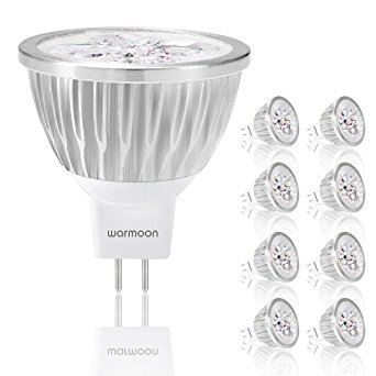 Warmoon MR16 LED Bulbs, 4W Daylight White, 6500K, 520lm, AC/DC 12V, Dimmable Spotlight,35W Halogen Bulbs Equivalent, 30 Degree Beam Angle, Standard Size LED Light Bulbs(Pack of 8)