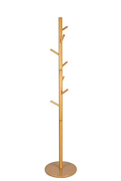 LCH Free Standing 7-Hooks Solid Wood Coat Rack Hall Tree with Round Base Diameter of 20'', Rod Diameter 2''