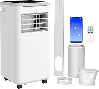 HOMCOM 9,000 BTU Portable Air Conditioner, Smart Home WiFi Compatible, 4-in-1 Air Conditioning Unit, Dehumidifier, Fan with Remote, 24H Timer, Window Venting Kit, 20m², R290, A Energy Efficiency