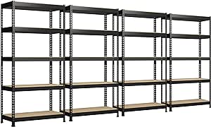 PrimeZone Storage Shelves 4 Packs 5 Tier Adjustable Garage Storage Shelving, Heavy Duty Metal Storage Utility Rack Shelf Unit for Warehouse Pantry Closet Kitchen, 35.5" x 15.75" x 71", Black