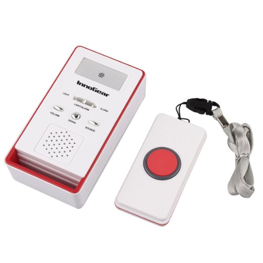 InnoGear One Remote Call Button Wireless Caregiver Personal Pager Nurse Call Alert - 590 ft Range - One Year Warranty Red