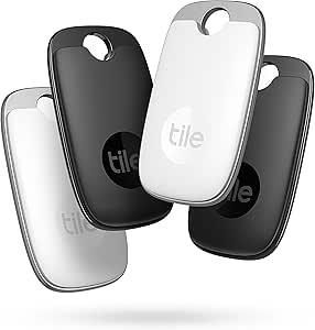 Tile Pro (2022) Bluetooth Trova oggetti, 4 Pezzi, Portata di rilevamento 120m, compatibile con Alexa e Google Smart Home, iOS e Android, Trova chiavi, telecomandi e altro, Nero/Bianco