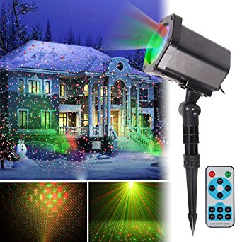 Christmas Light Projector, FengNiao Outdoor Landscape Lighting Green & Red Moving Star Show Spotlight with Remote Control for Holiday, Party, Garden Decoration (Black, Waterproof)