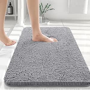 OLANLY Bathroom Rugs 36x24, Extra Soft Absorbent Chenille Bath Rugs, Non-Slip, Dry Quickly, Machine Washable, Bath Mats for Bathroom Floor, Tub and Shower, Grey