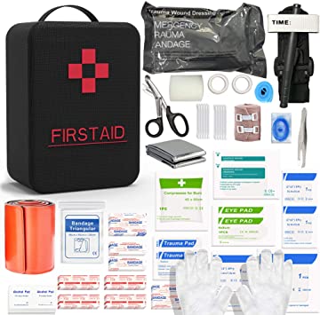 SHBC First Aid Survival Kit Tactical IFAK Pouch Supplied with 26 EMT Items for Military Emergency Outdoors Including CAT Tourniquet, Israeli Bandage, 36 Inch Splint