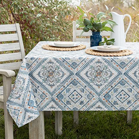 Benson Mills Indoor Outdoor Spillproof Fabric Tablecloth for Spring/Summer/Party/Picnic (Aurora, 60" X 104" Rectangular)