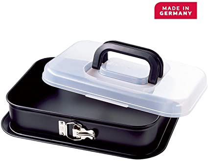KAISER Springform Pan Rectangular 36 x 24 cm Bake & Take Very Good Non-Stick Coating Secure Premium Carrying Cover with Folding Handle Practical For Storing and Keeping Fresh