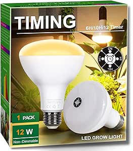 DOMMIA Grow Light Bulb, 6h/10h/12h Timer Plant Light Bulb, e26 BR30 12W Full Spectrum LED Grow Bulb (150 Watt Equivalent), E26 Base, Grow Light for Indoor Plants, Seedlings, Greenhouse, Hydroponics