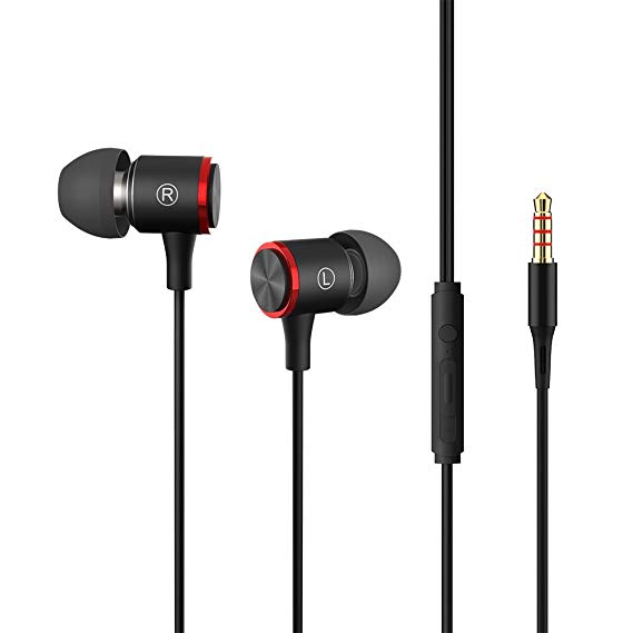 In Ear Wired Headphones, Audbum Bass Stereo Sound Sport Earbuds, In-line Microphone & Volume Control Earphones For 3.5mm Jack iPhone Android Smartphones Tablets Etc - Black