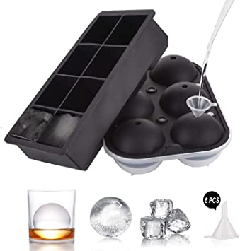 KKcite Ice Cube Trays, Large 2 Pack-Eight 2 Inch Ice Cubes Mold, Ice Cube Trays for Whiskeys and Cocktails Reusable and BPA Free, Includes Covers for Easy Stacking (Black)