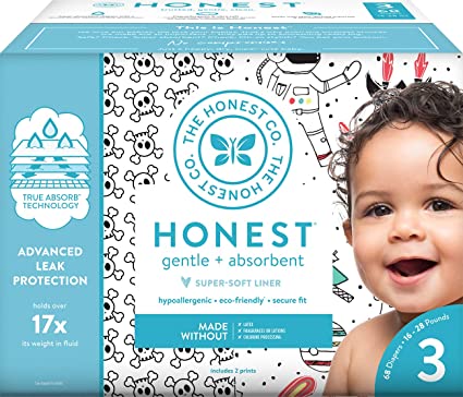 The Honest Company Club Box Diapers with TrueAbsorb Technology, Skulls & Space Travel, Size 3, 68 Count