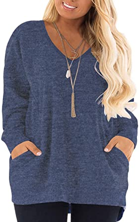 DOLNINE Women's Plus Size Sweatshirts Color Block Long Sleeve Pocket Shirts Tops