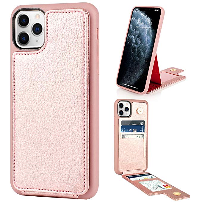 ZVE iPhone 11 Pro Max Case with Credit Card Holder, iPhone 11 Pro Max Wallet Case Protective Shockproof Pocket Wallet Case Slim Leather Case for Apple iPhone 11 Pro Max,6.5 inch - Rose Gold